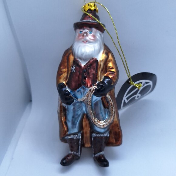 Dept 56 Cowboy Santa With Lasso Blown Glass Ornament Western 5 inches - Picture 1 of 8